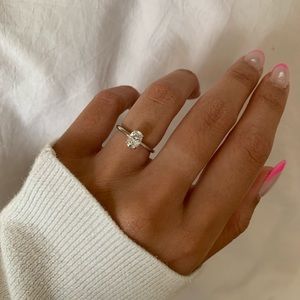 1ct oval moissanite solitaire ring with hidden halo 925 sterling silver